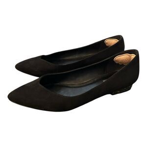 Coach and Four Mirrored Heel Black Suede Pointed Toe Flats Sz 9